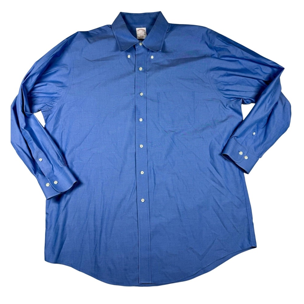 Brooks Brothers 346 Original‎ Polo Shirt Men 17 2/3 L Blue Long Sleeve Preppy - Picture 1 of 12
